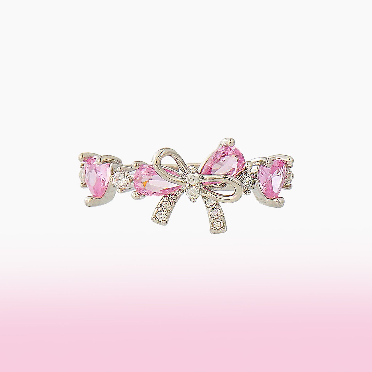 Pink silver bow ring
