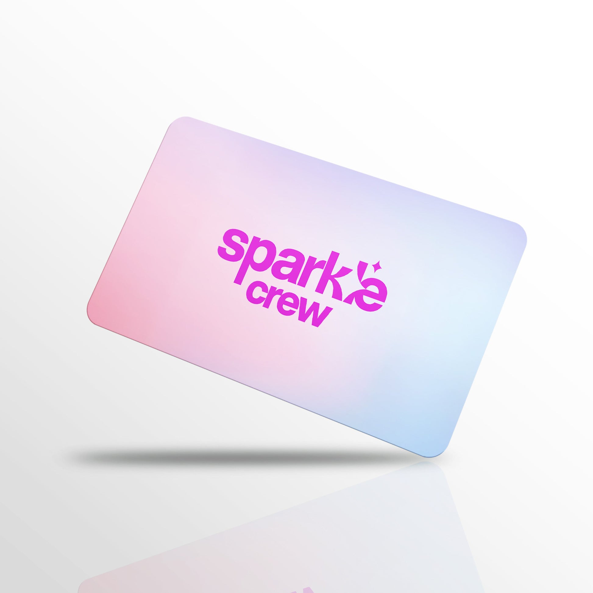 Gift card with 'sparkle crew' text on a light background