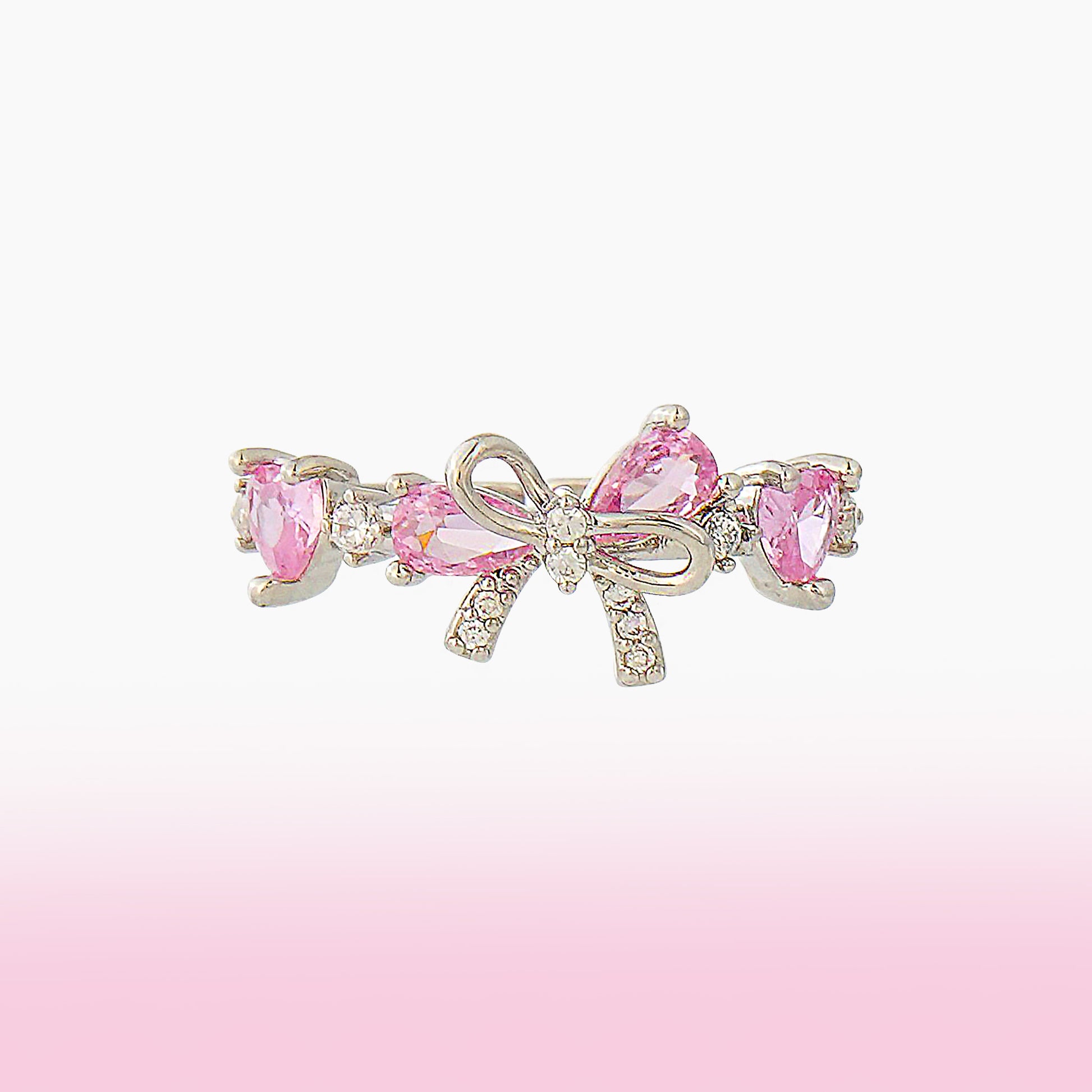 Pink silver bow ring 