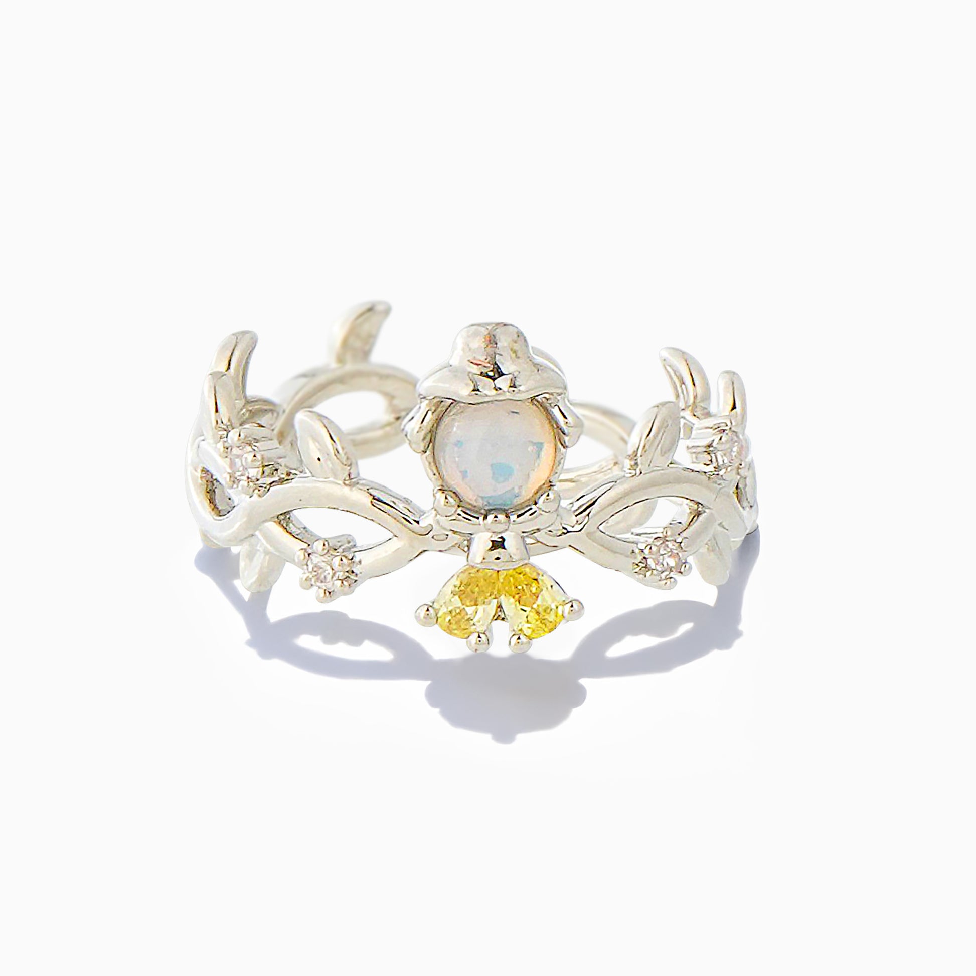 Silver Belle  ring with gemstones on a white background