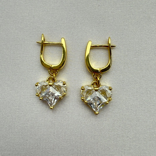 Zircon Heart Dangle Hoop Earrings - Sparkle Crew